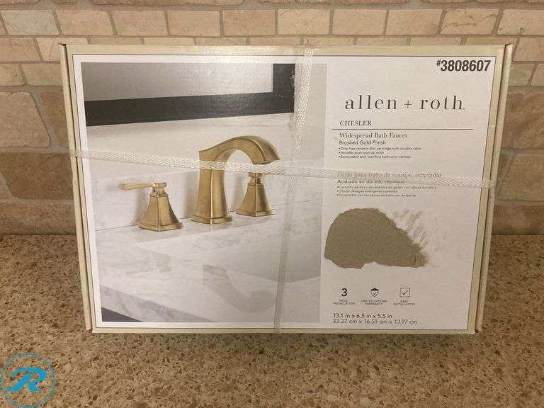 (1) New- allen + roth Chesler Brushed Gold Widespread 2-handle WaterSense Mid-arc Residential Handle Bathroom Sink Faucet with Drain (total of 1 Faucet) - Roller Auctions