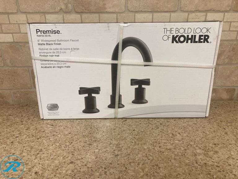 (1) New- KOHLER Premise Matte Black Widespread 2-handle WaterSense Mid-arc Residential Handle Bathroom Sink Faucet with Drain (Total of 1 Faucet) - Roller Auctions