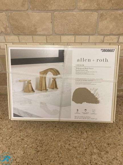 (1) New- allen + roth Chesler Brushed Gold Widespread 2-handle WaterSense Mid-arc Residential Handle Bathroom Sink Faucet with Drain (total of 1 Faucet) - Roller Auctions