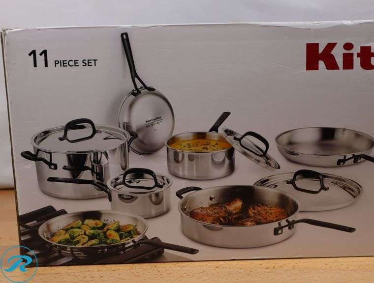 KitchenAid 11-piece 5-ply Clad Stainless Steel Cookware Set - New - Roller Auctions