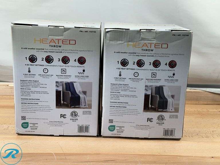 (2) Berkshire Life Heated Throw - Like New -(1) Blue; (1) Gray - Roller Auctions
