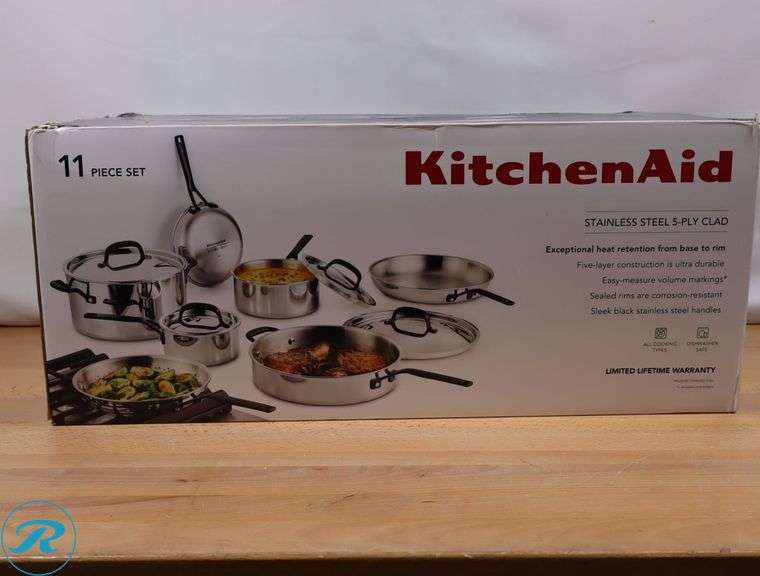 KitchenAid 11-piece 5-ply Clad Stainless Steel Cookware Set - New - Roller Auctions