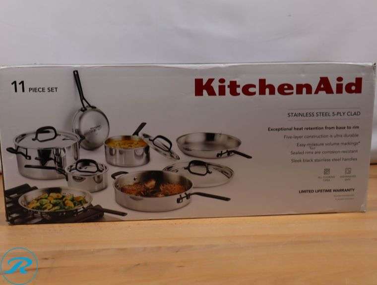KitchenAid 11-piece 5-ply Clad Stainless Steel Cookware Set - New - Roller Auctions