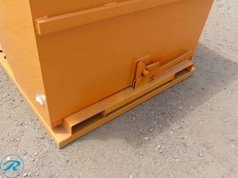 New Chery Industrial Self Dumping Hopper With Fork Pockets, 1 Cubic Yard, Orange - Roller Auctions