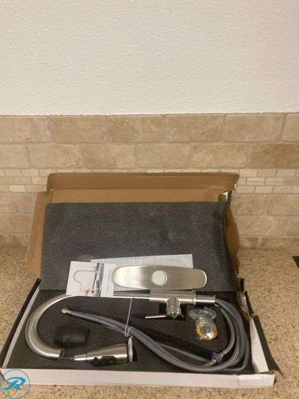 (1) New- Kitchen Faucet with Pull Down Sprayer Brushed Nickel (box has some damage but product is perfect)(Total of 1 Faucet) - Roller Auctions