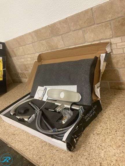 (1) New- Kitchen Faucet with Pull Down Sprayer Brushed Nickel (box has some damage but product is perfect)(Total of 1 Faucet) - Roller Auctions