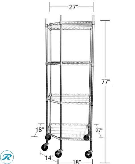 TRINITY EcoStorage 4-Tier Corner Wire Shelving Rack with Wheels, 18" D, NSF, Chrome Color- New - Roller Auctions