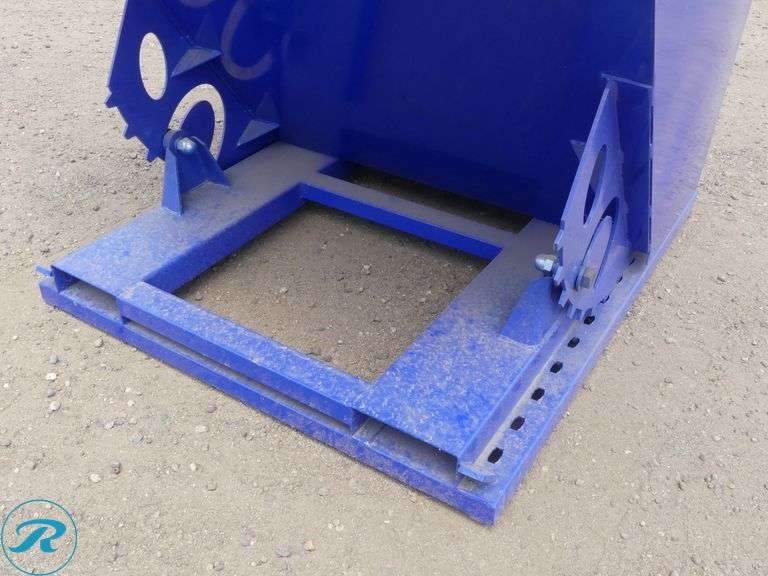 New Chery Industrial Self Dumping Hopper With Fork Pockets, 1 Cubic Yard, Blue - Roller Auctions