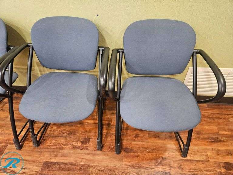 Set of 3 Blue Upholstered Chairs with Black Metal Frames - Roller Auctions