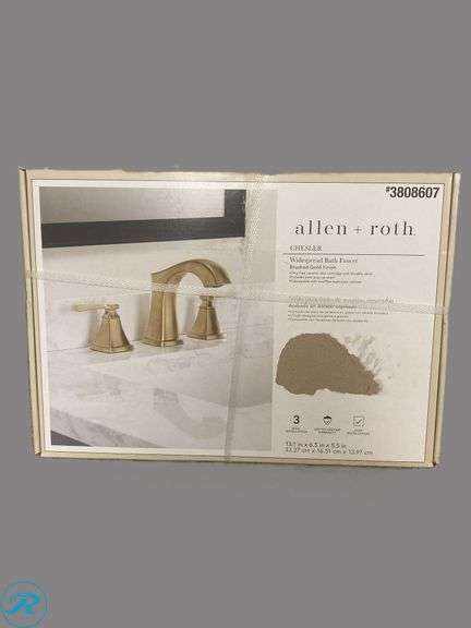 (1) New- allen + roth Chesler Brushed Gold Widespread 2-handle WaterSense Mid-arc Residential Handle Bathroom Sink Faucet with Drain (total of 1 Faucet) - Roller Auctions