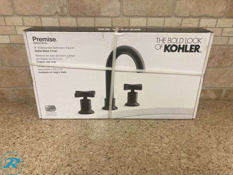 (1) New- KOHLER Premise Matte Black Widespread 2-handle WaterSense Mid-arc Residential Handle Bathroom Sink Faucet with Drain (Total of 1 Faucet) - Roller Auctions