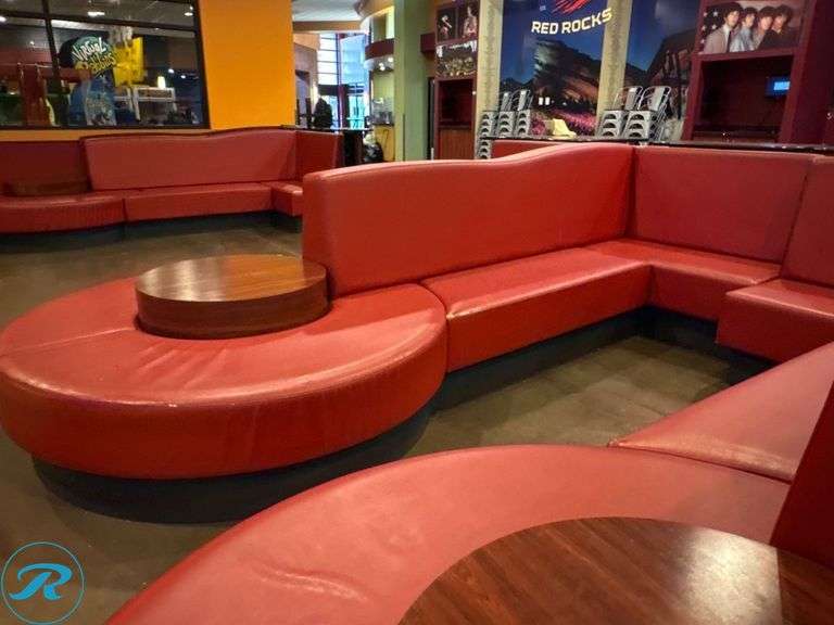 Red Booth Set (2) Red Upholstered Lounge Booth Sets With Circular Seating and Built ...