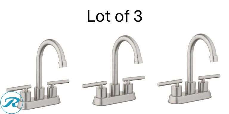 (3) New- Project Source Larton Brushed Nickel 4-in centerset 2-handle WaterSense High-arc Residential Handle Bathroom Sink Faucet with Drain with Deck Plate (Total of 3 Faucets)