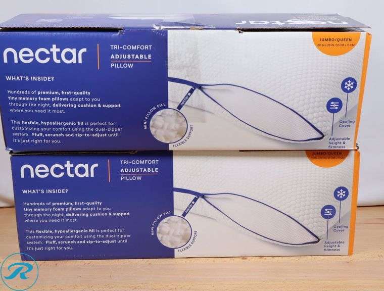 (2) Nectar Tri-Comfort Cooling Bed Pillow - New - (1) Like New (1) New- Open Box - Roller Auctions