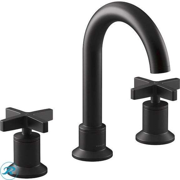 (1) New- KOHLER Premise Matte Black Widespread 2-handle WaterSense Mid-arc Residential Handle Bathroom Sink Faucet with Drain (Total of 1 Faucet)