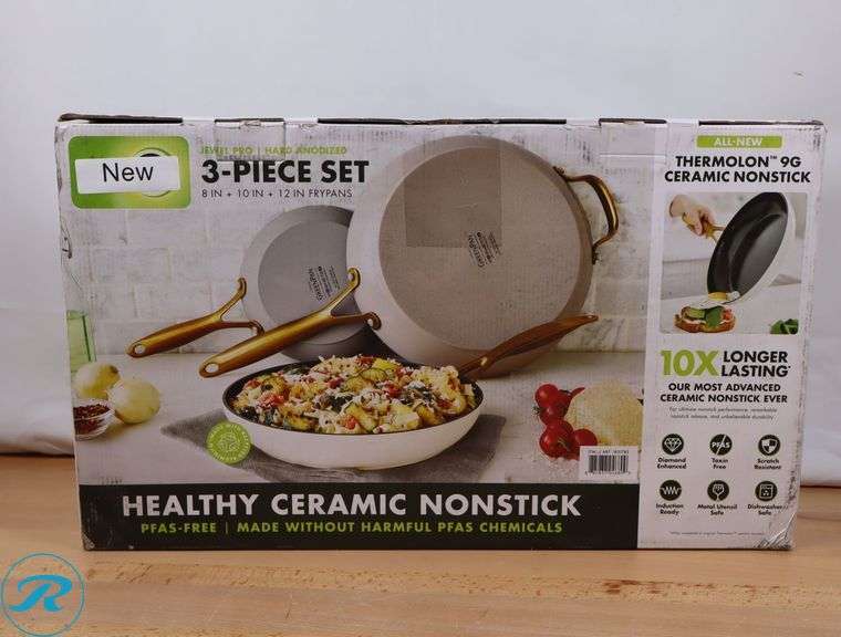 GreenPan Jewel Pro Ceramic Non-Stick 3-piece Fry Pan Set - New - Roller Auctions