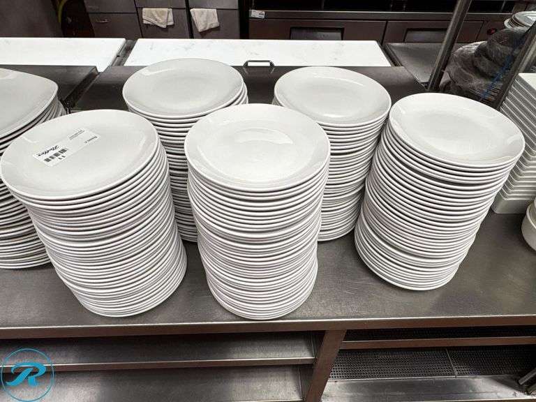 Approximately (175) White Ceramic Plates, 9″ - Roller Auctions