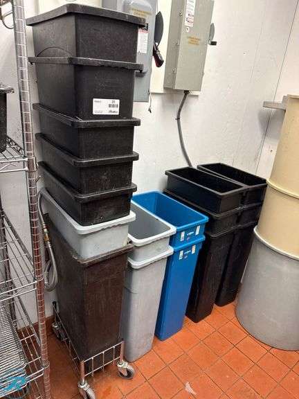 (20) Trash Bins and Wire Cart - Roller Auctions