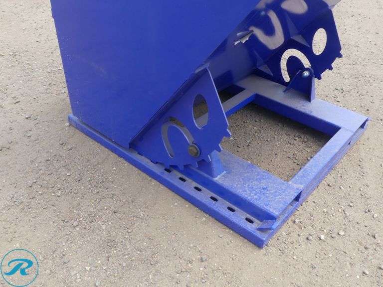 New Chery Industrial Self Dumping Hopper With Fork Pockets, 1 Cubic Yard, Blue - Roller Auctions