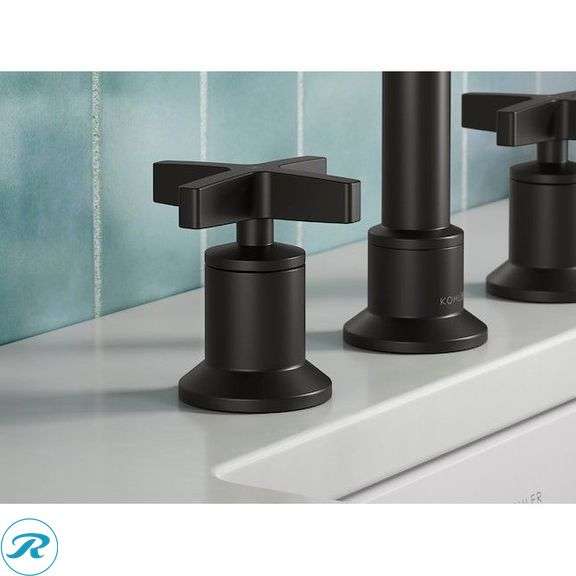 (1) New- KOHLER Premise Matte Black Widespread 2-handle WaterSense Mid-arc Residential Handle Bathroom Sink Faucet with Drain (Total of 1 Faucet) - Roller Auctions