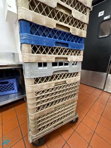 (12) Cambro and Traex Dishwashing Racks With Dolly - Roller Auctions