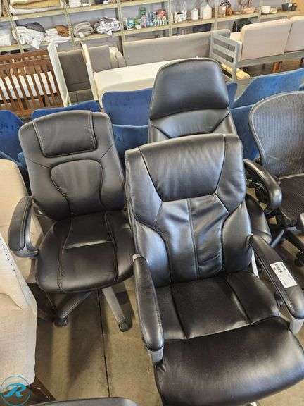 (3) Black Faux Leather Office Chairs with Rolling Bases - Roller Auctions