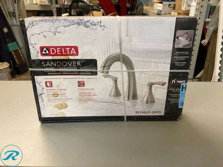 (1) New- Delta Sandover Pulldown Spotshield Brushed Nickel Widespread 2-handle WaterSense Mid-arc Residential Handle Pull-down Bathroom Sink Faucet with Drain (Total of 1 Faucet) - Roller Auctions
