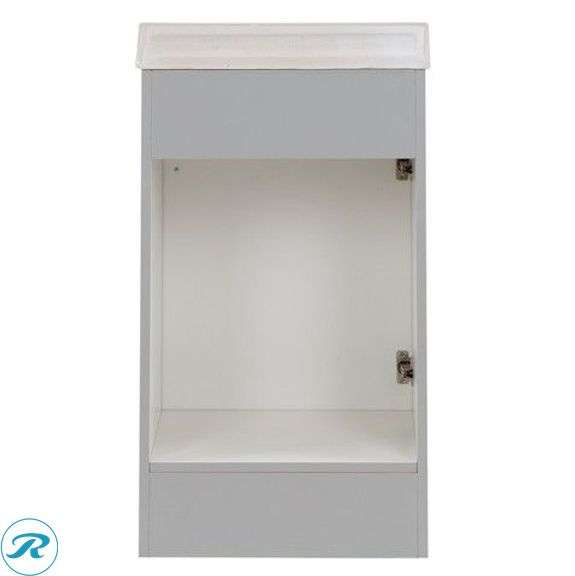 (1) Display Model- Project Source Dover 18-in Light Gray Single Sink Bathroom Vanity with White Cultured Marble Top (see photos) (total of 1 vanity with top) - Roller Auctions