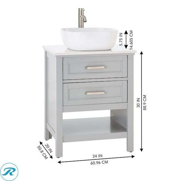 (1) Display Model- Style Selections Cromlee 24-in Light Gray Single Sink Bathroom Vanity with White Engineered Stone Top (Faucet Included) (total of 1 Vanity with Top) (see photos) - Roller Auctions
