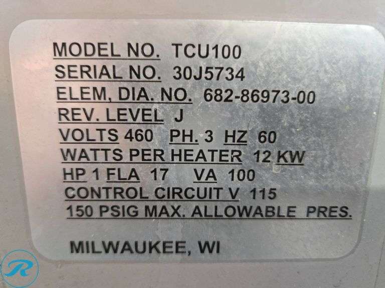 (2) AEC TCU-100 Temperature Control Units, 460V, 12kW, 3PH - Roller Auctions