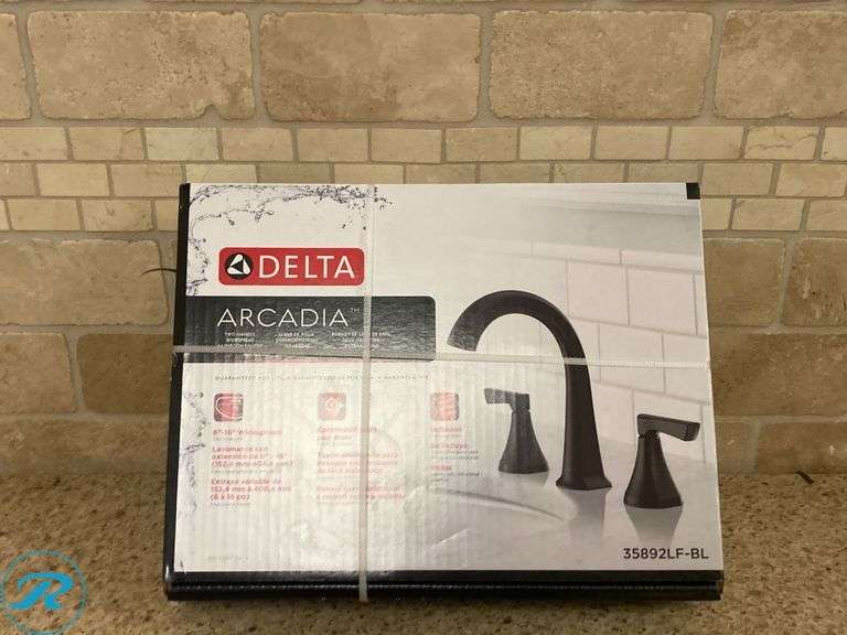 (1) New- Delta Arcadia Matte Black Widespread 2-handle WaterSense Mid-arc Residential Handle Bathroom Sink Faucet with Drain (Total of 1 Faucet) - Roller Auctions