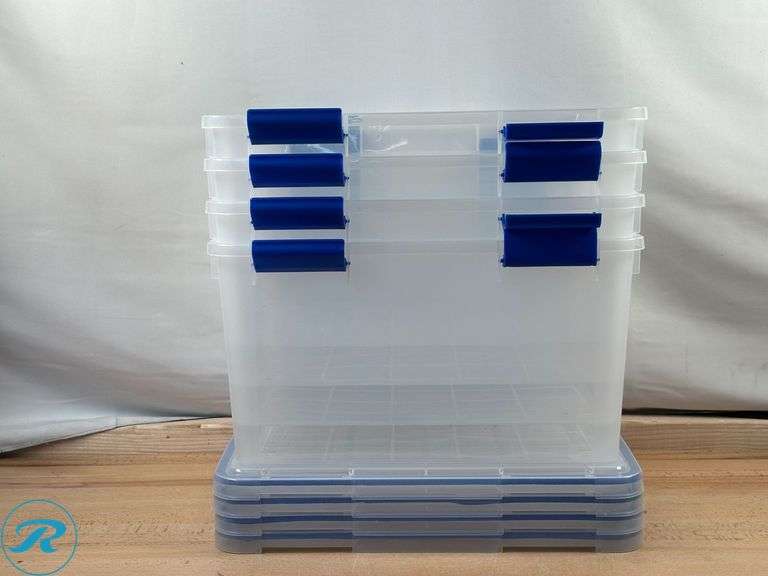 (4) 44 Quart Multi- Storage Contiainers- New/ One handle Missing; (3 ...