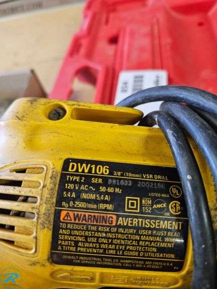 Dewalt DW106 3/8 inch VSR Drill and Milwaukee Sawzall Set in Red Plastic Case - Roller Auctions