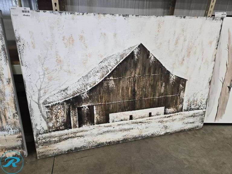 Framed Canvas Artwork Featuring a Rustic Barn Scene - Roller Auctions