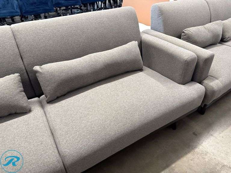 Gray Upholstered Sofas with Armrests and Pillows, 82 in and 64 in - Roller Auctions