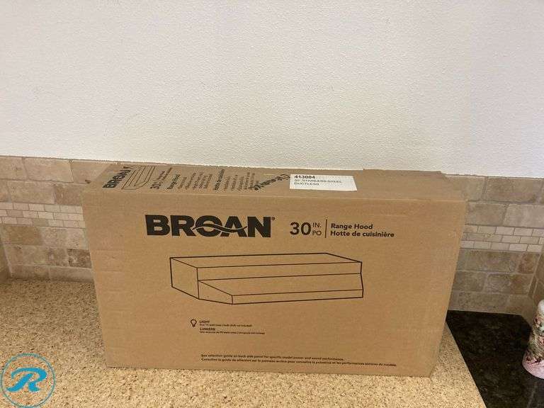 (1) New-Broan 30 inch Ductless Recirculating Stainless Steel Under Cabinet Range Hood with Charcoal Filter (Total of 1 Hood) (Box has damage but Product is perfect See Photos) - Roller Auctions