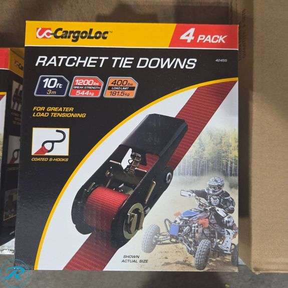 (3) CargoLoc Ratchet Tie Downs, Red, 10ft, 1200lb Break Strength