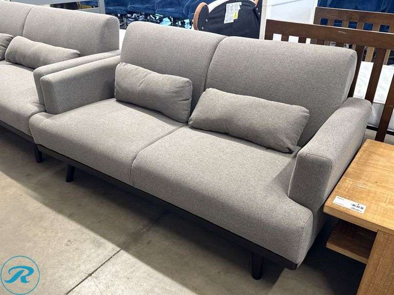 Gray Upholstered Sofas with Armrests and Pillows, 82 in and 64 in - Roller Auctions