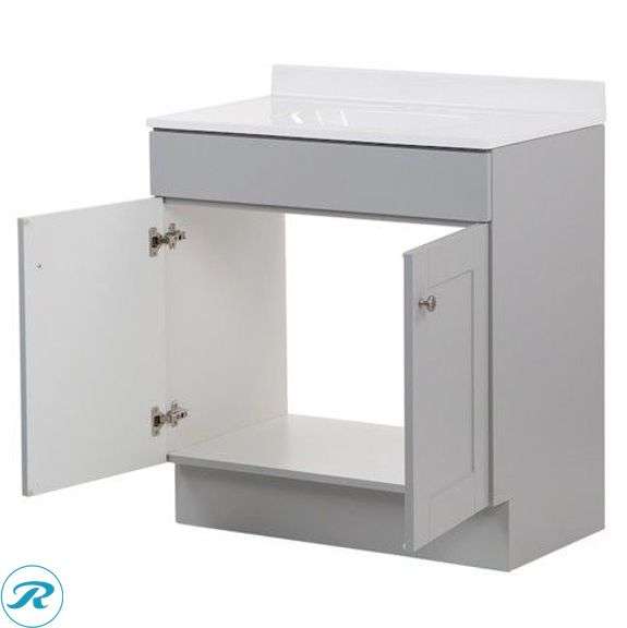 (1) Display Model- Project Source Dover 30-in Light Gray Single Sink Bathroom Vanity with White Cultured Marble Top (Total of 1 Vanity with Top) (Some minor scratches See Photos) - Roller Auctions
