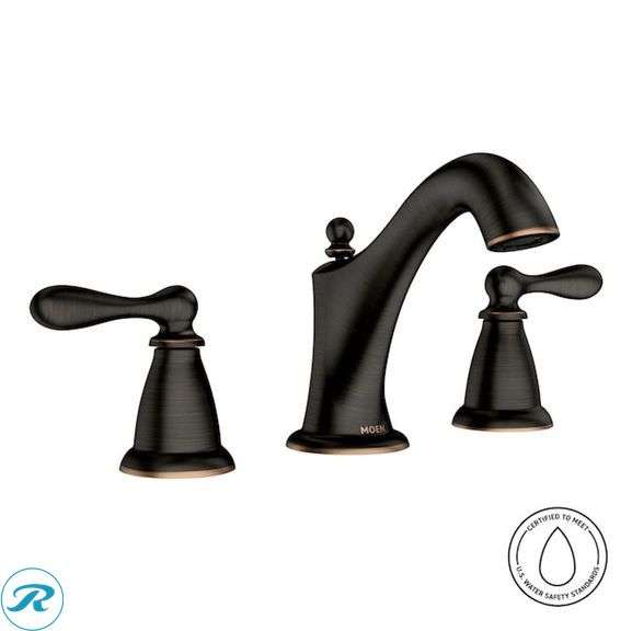 (1) New- Moen Caldwell Mediterranean Bronze Widespread 2-handle WaterSense High-arc Commercial/Residential Handle Bathroom Sink Faucet with Drain (Total of 1 Faucet)