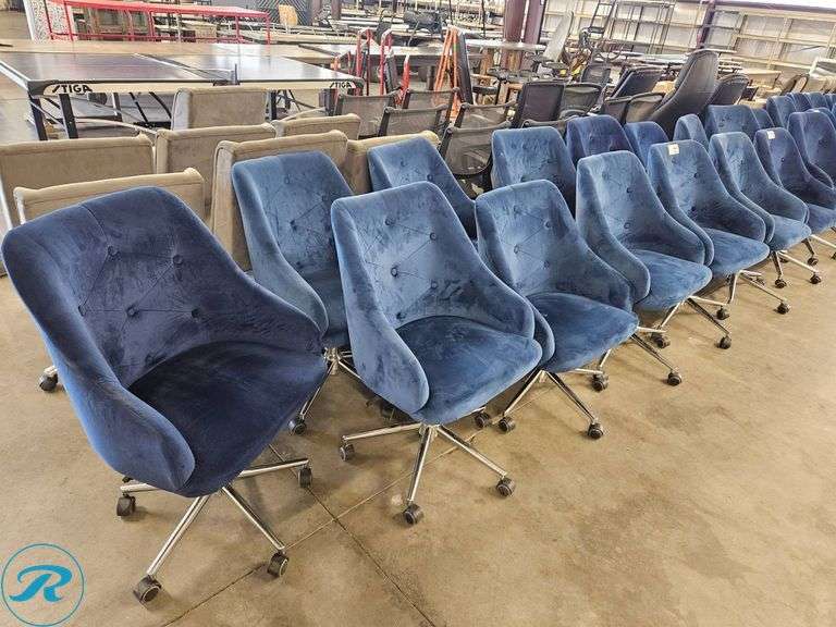 (9) Blue Upholstered Swivel Office Chairs with Metal Bases - Roller Auctions