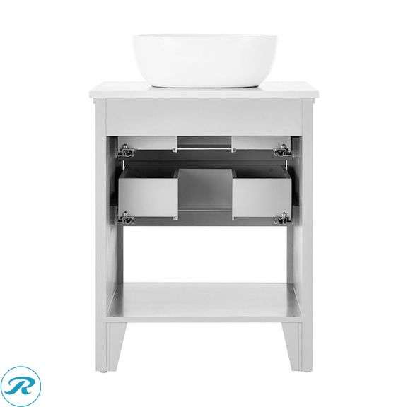 (1) Display Model- Style Selections Cromlee 24-in Light Gray Single Sink Bathroom Vanity with White Engineered Stone Top (Faucet Included) (total of 1 Vanity with Top) (see photos) - Roller Auctions