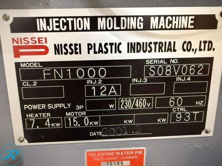 2001 Nissei FN1000 100-Ton Injection Mold Machine (s/n S08V062) with Motan Hopper, Maguire Color Feed System, Transformer and Power Control Box - Roller Auctions