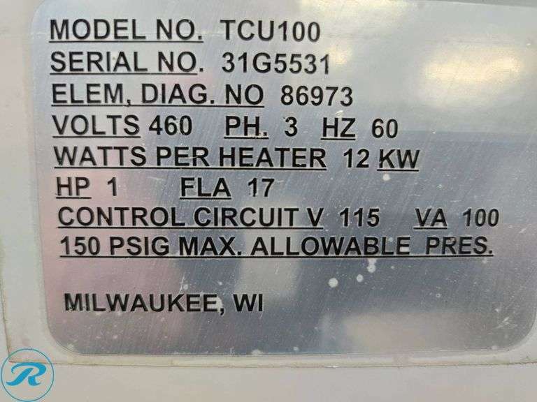 AEC TCU-100 Temperature Control Unit, 460V, 12kW, 3PH - Roller Auctions