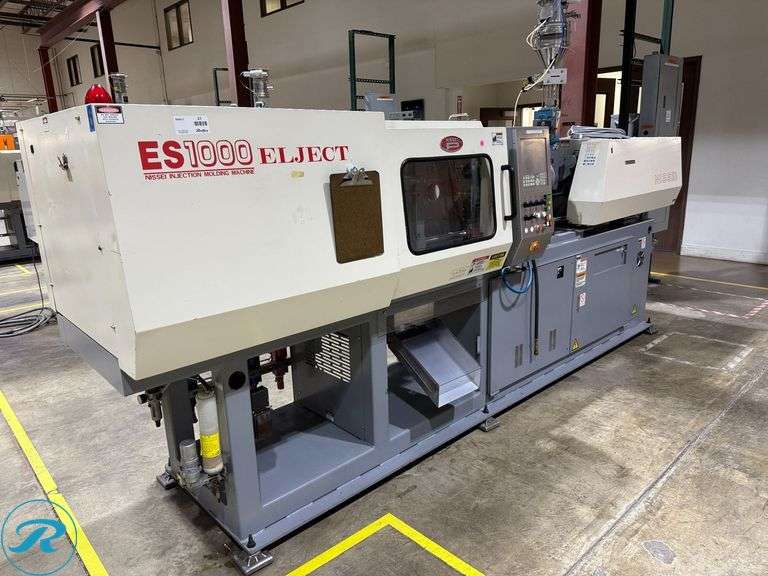 2001 Nissei ES1000 Eljection 100-Ton Injection Mold Machine (s/n H08V144) with Motan Hopper, Transformer and Power Control Box - Roller Auctions