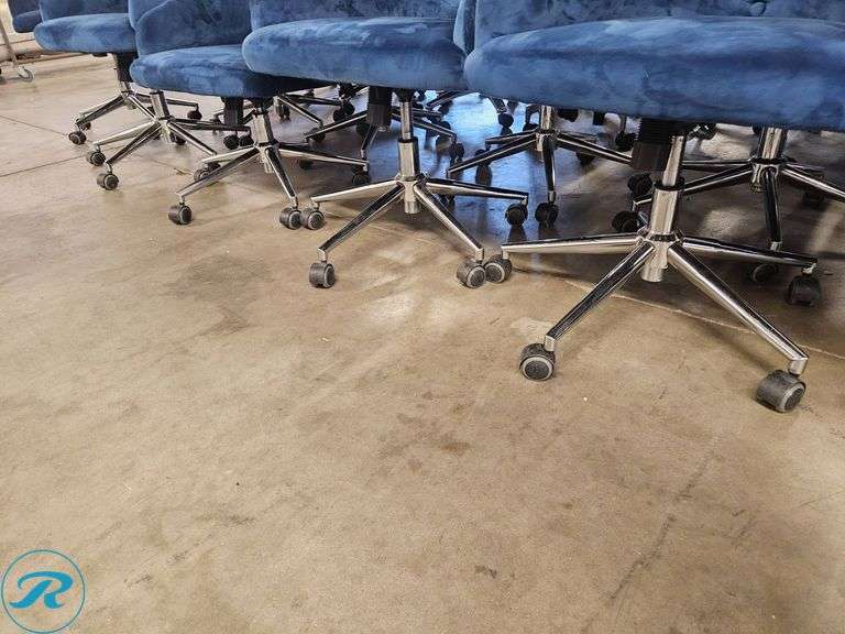 (9) Blue Upholstered Swivel Office Chairs with Metal Bases - Roller Auctions