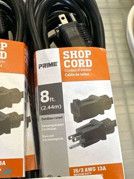 (6) Prime 8-Ft Shop Cords, 16/3 AWG, 13A, Outdoor Rated - Roller Auctions