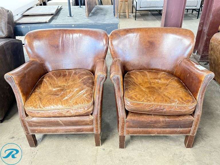 (2) Leather Club Chairs with Nailhead Trim