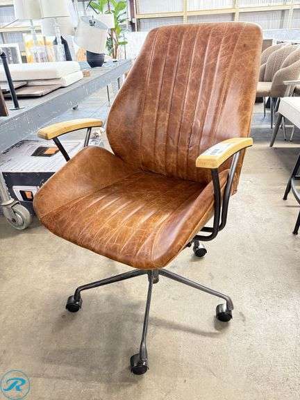 (4) Mid-Century Modern-Style Brown Vinyl Office Chairs with Metal Bases