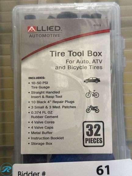 Allied Automotive Tire Tool Box for Auto, ATV, and Bicycle Tires, 32 ...
